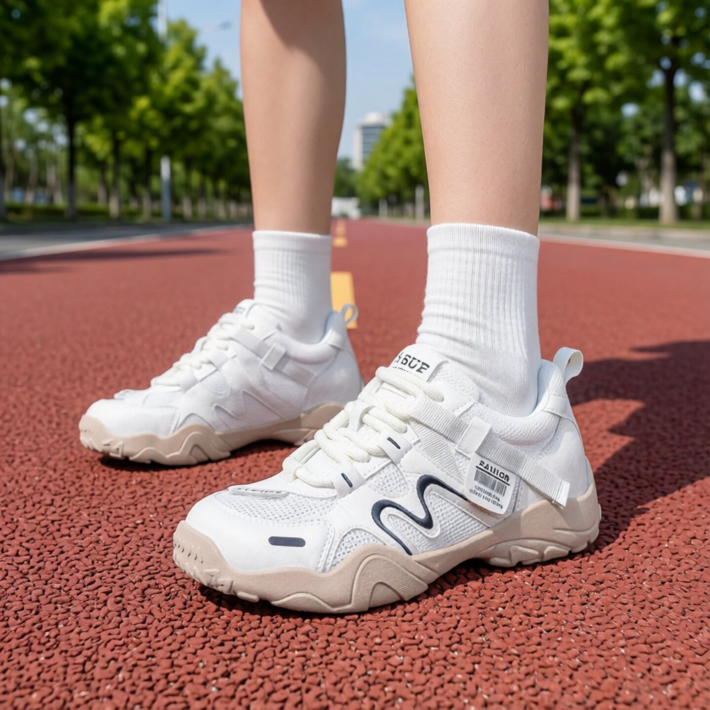 2026春夏新款网面德训鞋女厚底内增高休闲鞋软底久站不累脚运动鞋