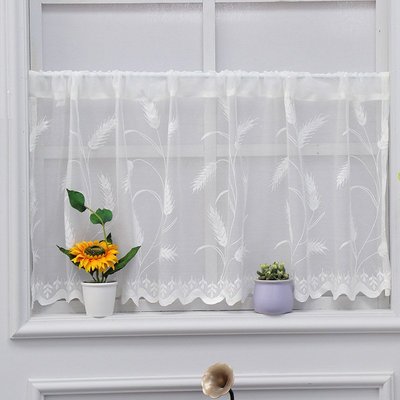 窗帘成品白色蕾丝咖啡帘厨房洗手台免打孔门帘半帘橱柜防尘帘AQ17
