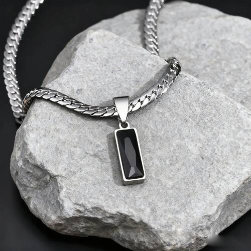 Mens Geometric Stone Pendent Necklaces,Stainless Steel Flat