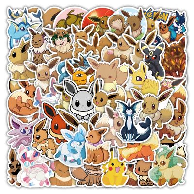 50pcs Kawaii Pokemon Anime Stickers Eevee Stickers Laptop