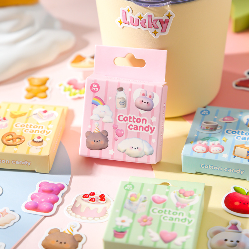 50 Pcs Kawaii Marshmallow Animal Decorative Stickers