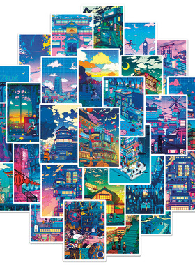 50pcs Cartoon Anime Wind Street Night Scene Graffiti