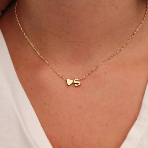 Fashion Tiny Heart Dainty Initial Necklace Gold Color