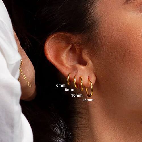 4Pairs Stainless Steel Solid Round Rings Huggies Earrings