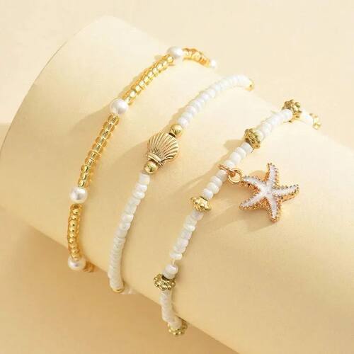 Summer Bohemian Style Starfish Shell Millet Bead Ankle
