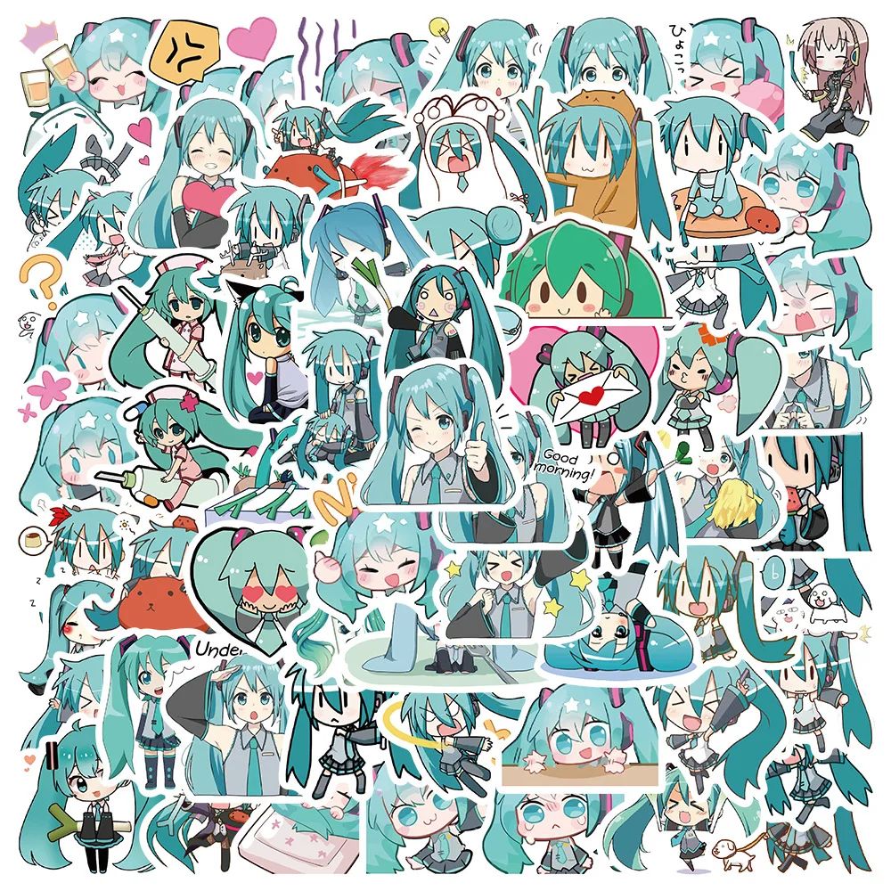 65Pcs Cute Cartoon Hatsune Miku Sticker Waterproof Vinyl