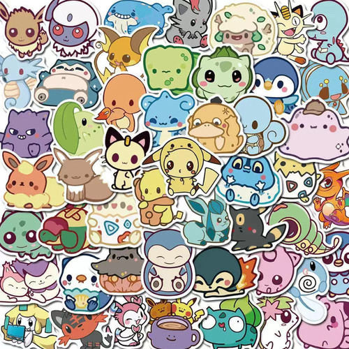50pcs Q Version Pokemon Anime Sticker Water Cup Guitar