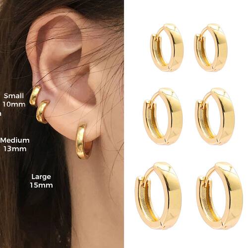 10/13/15mm Small Gold Color Huggies Hoop Earrings for Women