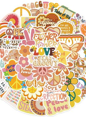 50Pcs Groovy Boho Hippie Vinyl Stickers Rainbow Daisy