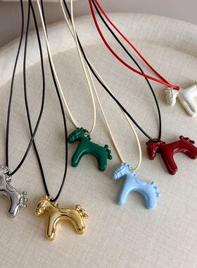 Fashion Colorful Horse Pendant Long Necklace for Women