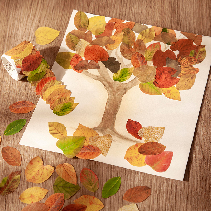 50 pcs Leaves Stickers Adhesive Diy Scrapbooking Sticker