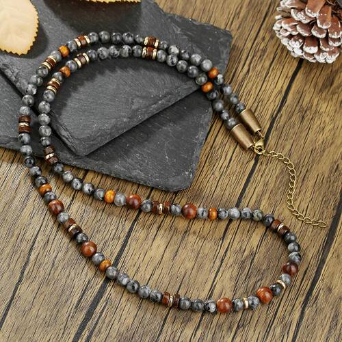 1PC Man's Bohemia Natural Flash Stone Long Beaded Necklace