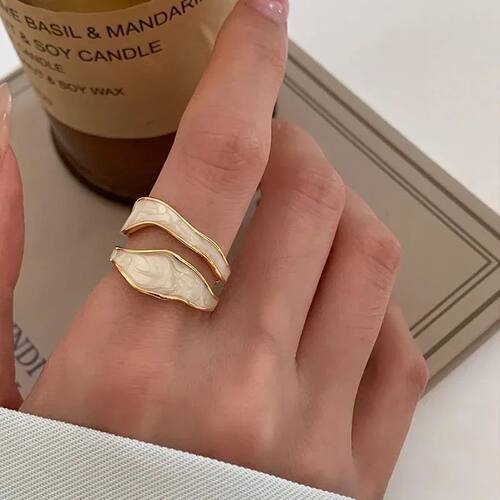 Vintage White Enamel Metal Irregular Shape Geometric Open