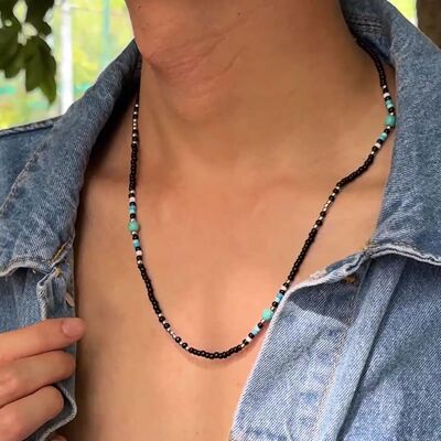 Synthetic Turquoise Necklaces for Men Boys,Mini Black