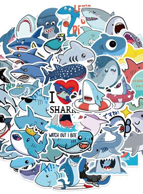 50Pcs Shark Stickers，Ocean Shark Waterproof Vinyl Stickers