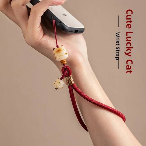 Cute Bodhi Fortune Cat Phone Strap Wrist Pendant Ornament