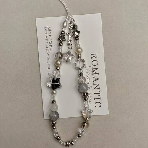 Fashion Silver Star Pearl Beaded Beaded Pendant Phone Strap