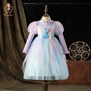 女童美人鱼公主裙秋冬季新款生日礼服小女孩针织毛衣儿童连衣裙子