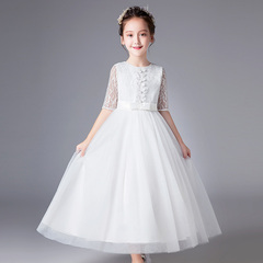 儿童礼服公主裙蓬蓬纱10白色12长款13岁中大童15女童9中袖8晚礼服
