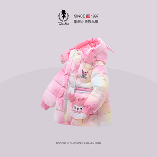 sesameclub童装女童外套加厚中长款库洛米衣服超好看儿童加绒冬装