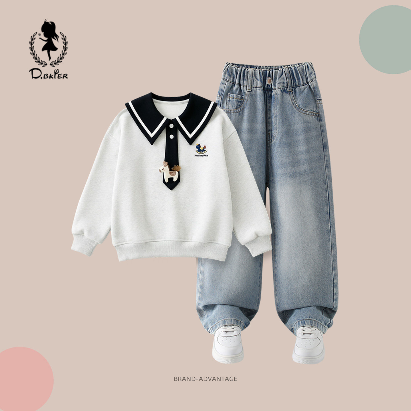 sesameclub女童卫衣牛仔裤套装