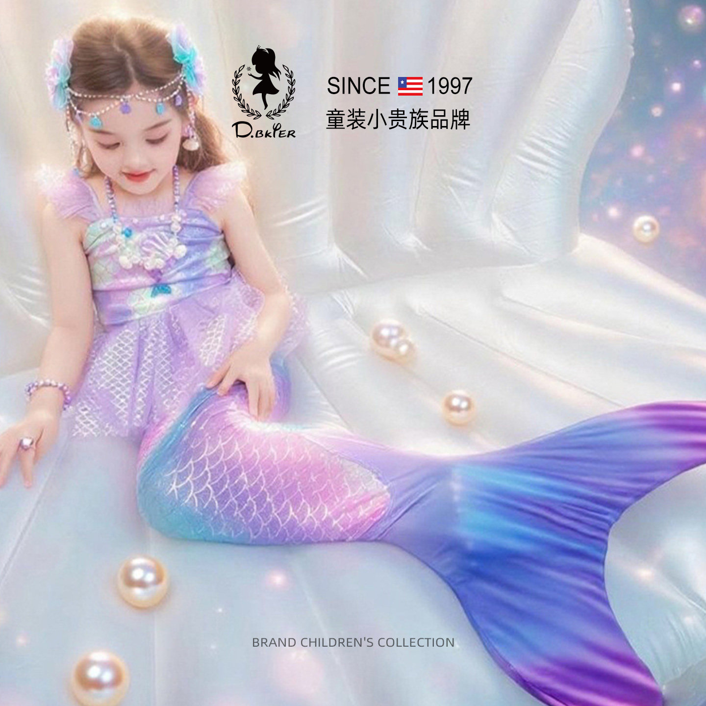 sesameclub女童美人鱼连体泳衣儿童女孩夏季游泳衣女宝宝公主泳装