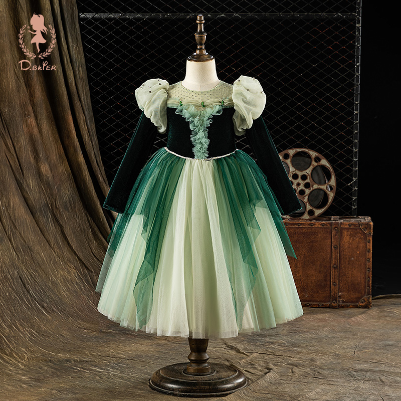 sesameclub安娜公主裙女童长袖网纱裙富家女孩生日绝美千金感裙子