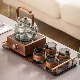 胡桃木电陶炉煮茶器家用玻璃煮茶壶煮茶炉办公泡茶壶茶具套装
