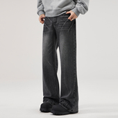 高街水洗宽松cleanfit秋季 长裤 闪电纹微喇牛仔裤 男美式 LOGO