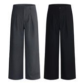 男阔腿垂感宽松休闲通勤长裤 秋冬老钱风毛呢A字型西裤 LOGO