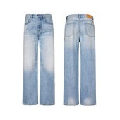 LOGO 2021M版 型苏打蓝水洗闪电裂纹宽松微阔牛仔裤 男Cleanfit