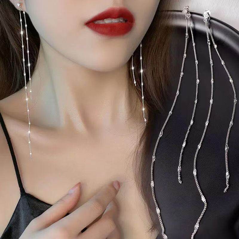 新款防丢耳线S999纯银耳环女气质玫瑰百合长款流苏耳钩耳坠防过敏