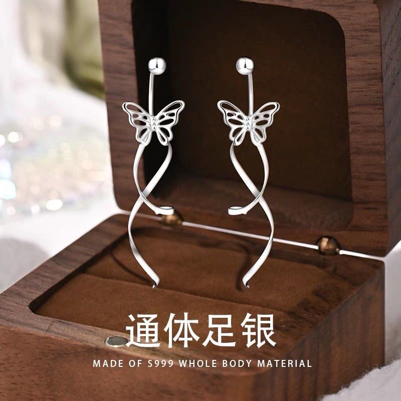 s999银蝴蝶结耳钉女芭蕾风新耳环