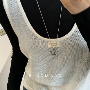 长款 ins风潮女简约小众时尚 毛衣链蛇骨链 抽拉花朵项链新款 韩版