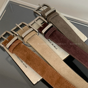 复古高级感麂皮绒面腰带牛皮真皮皮带配大衣外套裙子裤 子配饰带