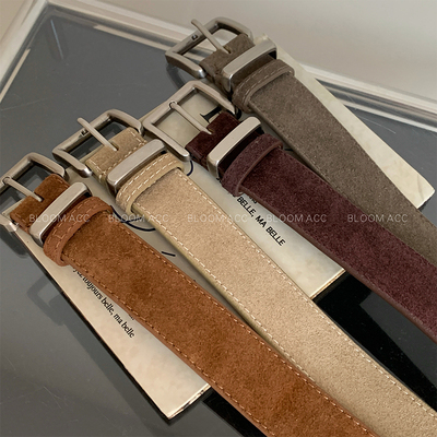 复古高级感麂皮绒面腰带牛皮真皮皮带配大衣外套裙子裤子配饰带