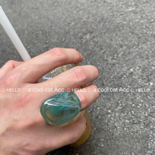 复古小众设计树脂蓝绿纹个性ins风手饰戒指可情侣指环潮个性