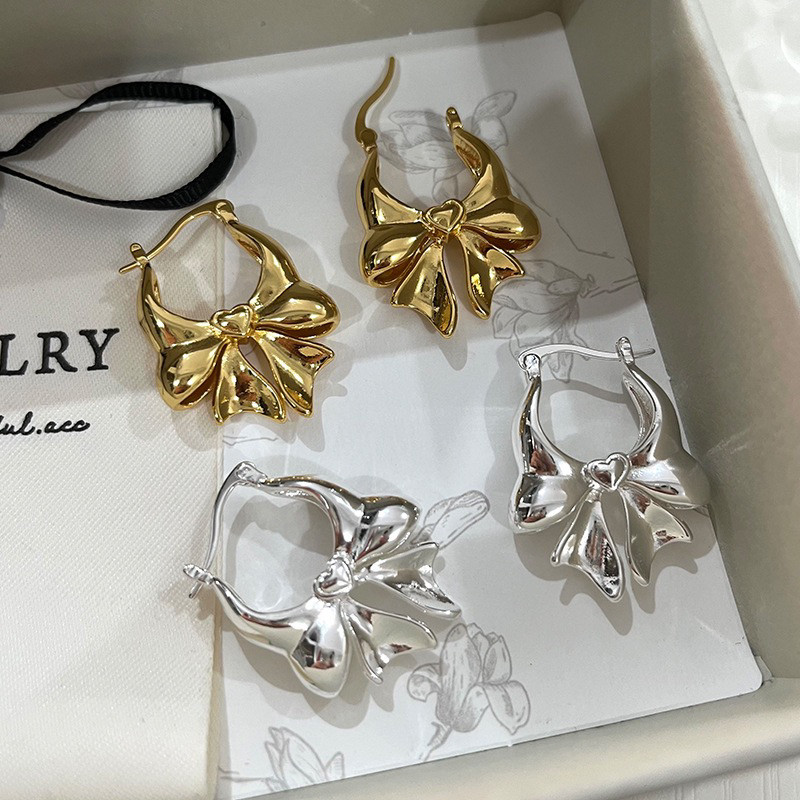 黄铜18K真金厚银电镀蝴蝶结耳扣设计感小众时尚气质金属欧美耳环