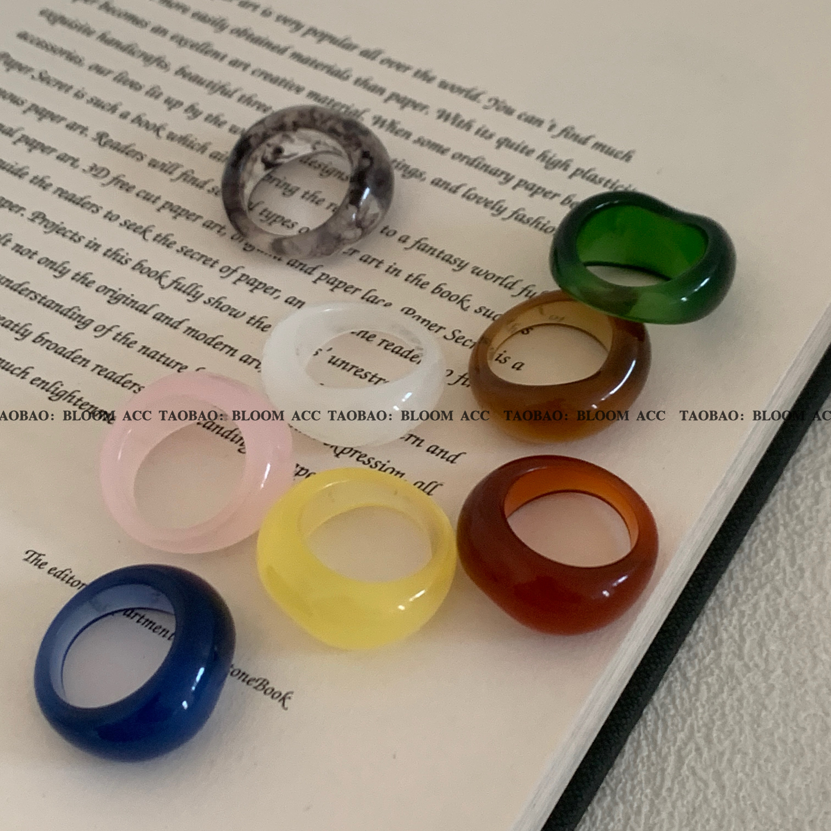小红书博主同款小众独特树脂亚克力戒指多色可叠戴指环麦克指戒