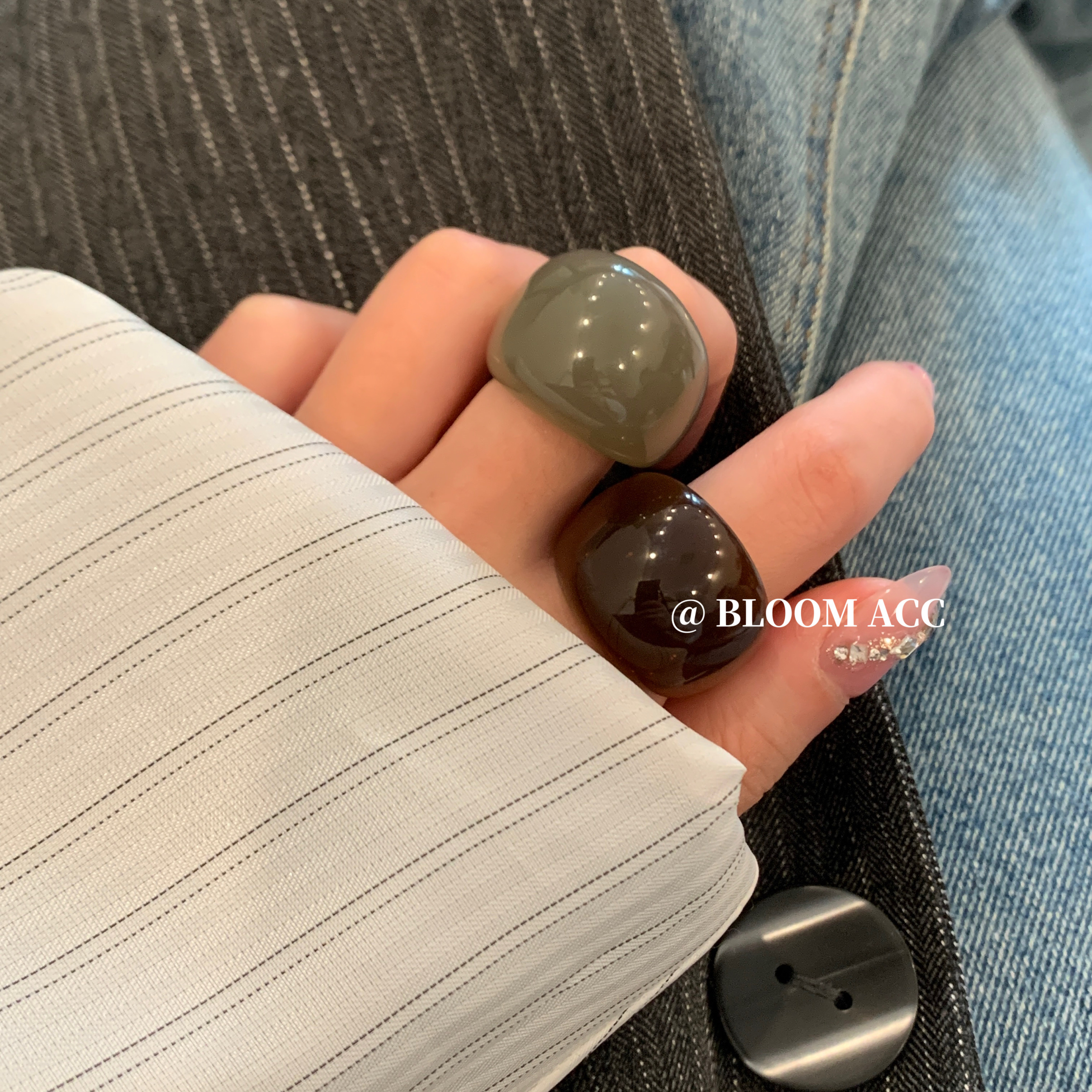 韩国博主同款椭圆透明树脂戒指女个性简约时尚气质百搭指环戒子