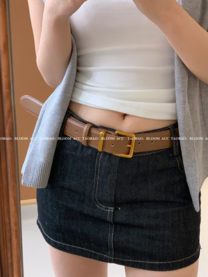 新款日常简约百搭复古美拉德棕色黑色腰带真皮皮带高级感配饰带女