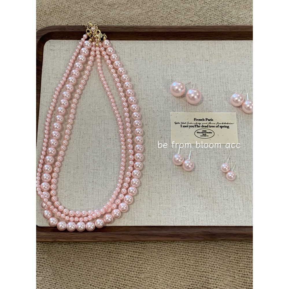 施家珍珠樱花粉色项链耳环初春