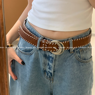 ins博主同款 编织绳缠绕腰带合金扣皮革pu皮带简约高级感配饰带女