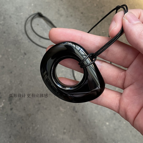 50mm黑曜石项链天然不规则925银圆珠细绳小众设计感简约毛衣链