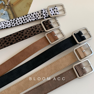 新款 带 磨砂腰带日常休闲复古豹纹简约纯色日常百搭皮革皮带收紧裤