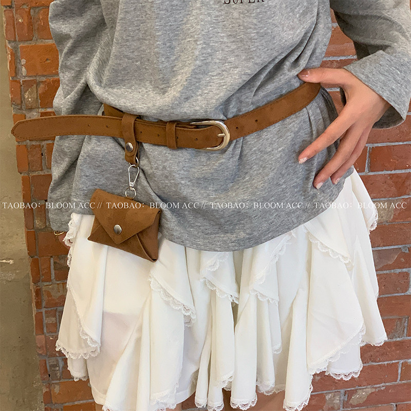 韩系ins风博主同款麂皮绒皮革腰带包美拉德复古服饰腰间配饰包