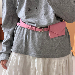 韩系ins风嫩粉色磨砂皮革腰带包卡其色黑色休闲百搭腰间配饰包