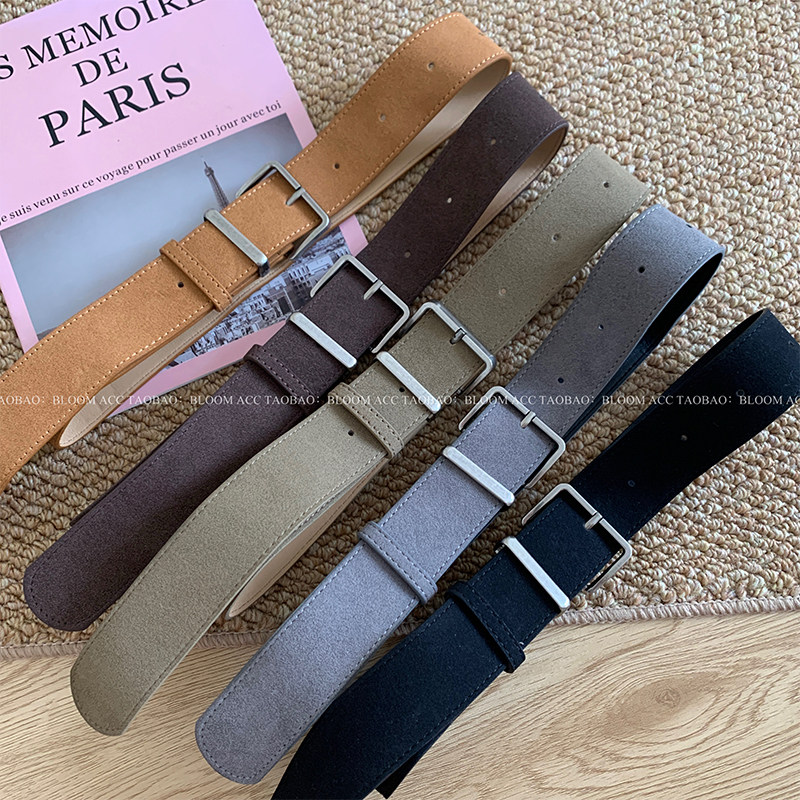 秋冬新款ins风博主简约时尚绒面腰带皮革皮带百搭休闲通勤裤带女