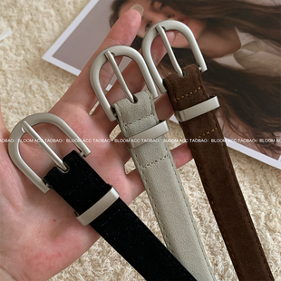 磨砂绒腰带pu皮革皮带高级感裤 细版 带配饰带 韩国ins博主同款 新款