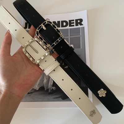 女山茶花链条皮革合金小香风腰带